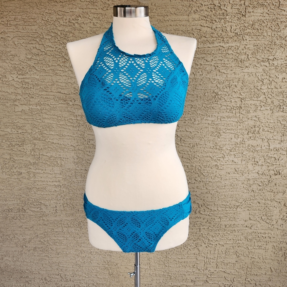 Becca teal crochet 2 piece swimsuit